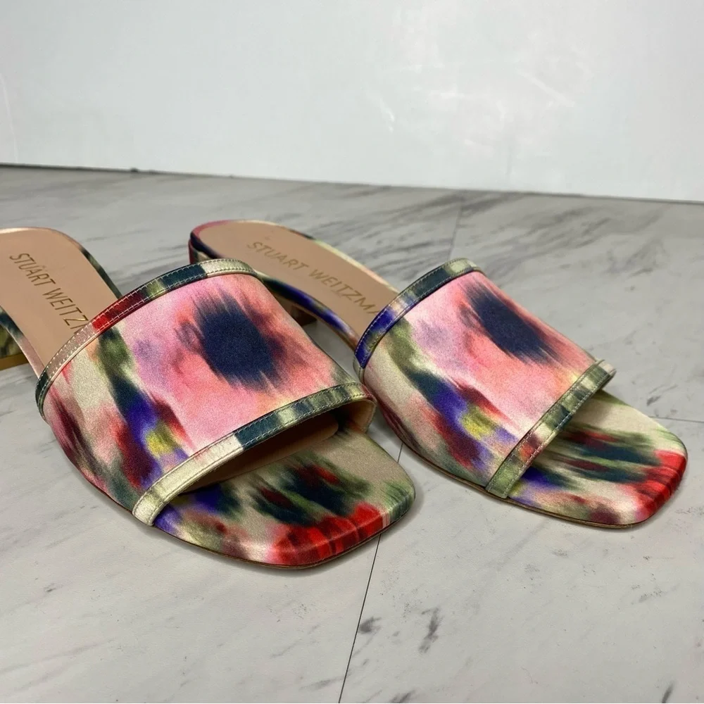 Stuart Weitzman Cayman 35 Square Toe Multicolor Block Heel Sandal 9 1/2 B - Picture 8 of 14